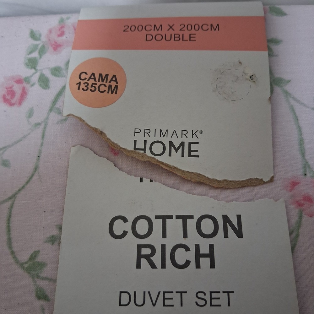 Primark‎ Home Pink Floral Rose Double Duvet Set Cotton Rich 200x200cm New